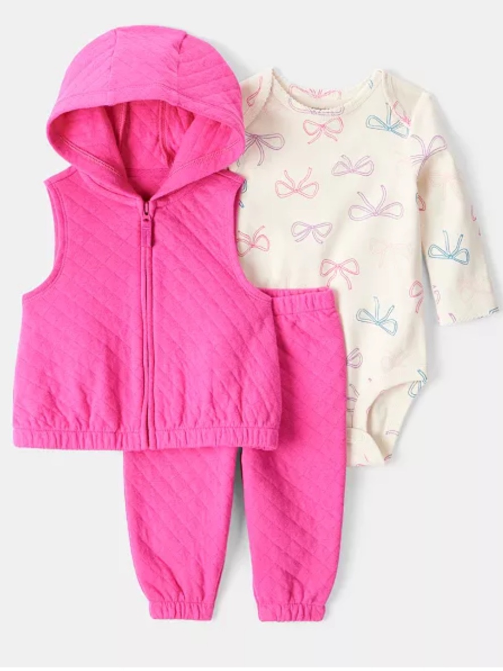 Carters Hot Pink Hooded Vest and Pants Set with Bow Print Top